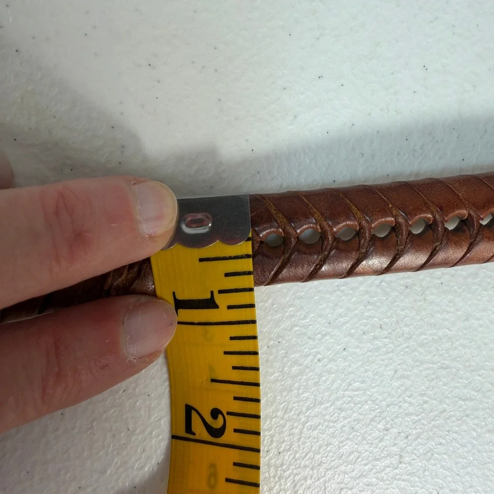 Vtg 90s Sz 36 Leather Belt Western Concho Braided Whipstitch Brown‎ Woven Boho
